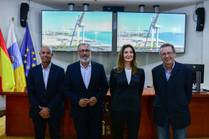 Gonzalo Piernavieja, director de I+D+i del Instituto Tecnológico de Canarias, Francisco García López, alcalde de Santa Lucía de Tirajana, Antonio Díaz, gerente de Ayagaures Medioambiente, del Grupo Pérez Moreno, y Consuelo Lozano, vocal del Consejo, en representación del IDAE, y presidenta de PEGASA